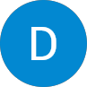 Blue circle with white letter D logo