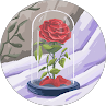 Red rose in glass dome with petals